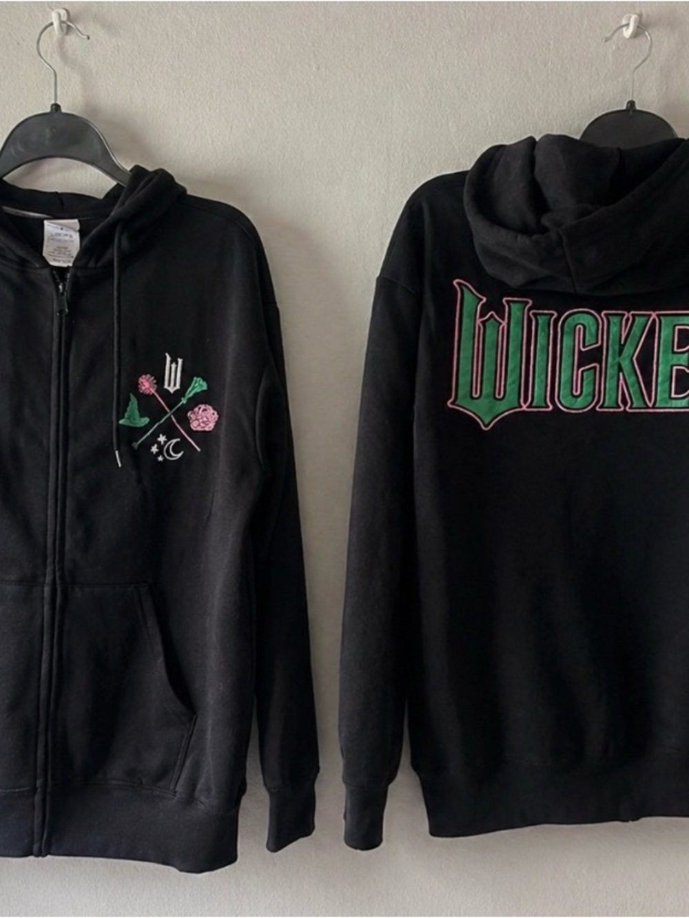 Wicked Black Zip Hoodie with Green & Pink Graphic XL